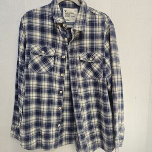 American Eagle Outfitters Long Sleeve Button-Up Flannel Shirt Blue Sz XL K173